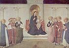 L'Enfant Jésus et Notre-Dame célébrant des saints dont Laurent (avec le gril), Fra Angelico, musée national San Marco, Florence.