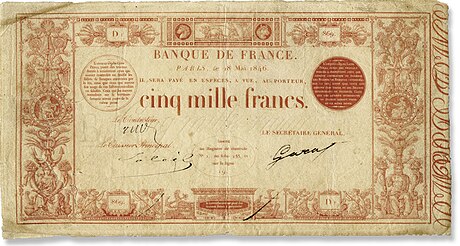 Billet de 5 000 francs rouge