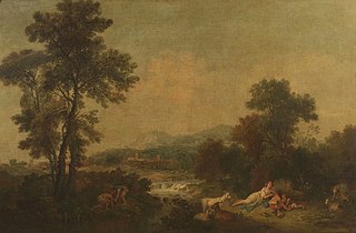 Landscape with a Stream and a Reclining Woman and Two Boys Beside Her