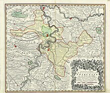 Map of the Prince-Bishopric of Speyer 1735. The blue line marks the territory of the Imperial City of Speyer (white area). Fuerstbistum Speyer 1753.jpg