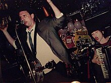 Dren McDonald and Nina Rolle of Giant Ant Farm performing at the Eyesore: A Stab at The Residents record release party at The Stork Club, Oakland, CA in 1996. GAF EyesoreReleasePArty.jpg