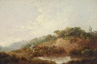 Pond with a Woody Escarpment, with Figures