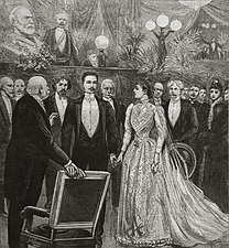 Gravure représentant le mariage de Léon Daudet à la mairie (1891).