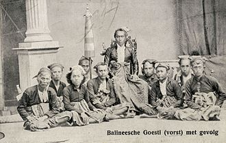 Raja of Buleleng Goesti Ngoera Ketoet Djilantik with his retinue (Bogor) during his visit to Governor General L.A.J.W. Sloet van de Beele (1864) Goesti Ngoerah Ketoet Djilantik, radja van Boeleleng, met zijn gevolg te Buitenzorg tijdens zijn bezoek aan gouverneur-generaal L.A.J.W. Sloet van de Beele - KITLV 31350.jpg