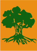 תג חטיבת גולני - עץ ירוק מפותח על רקע כתום.