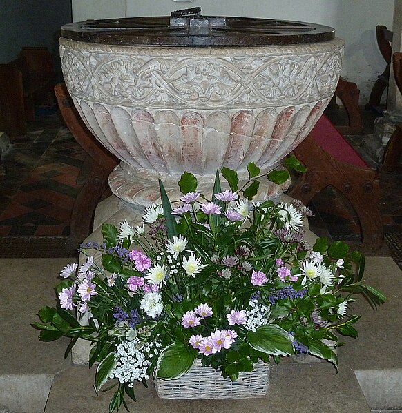 File:Great Kimble - St Nicholas - Norman font with flowers - geograph.org.uk - 4020641.jpg