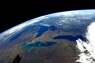 The Great Lakes during early spring Great Lakes from space during early spring.webp