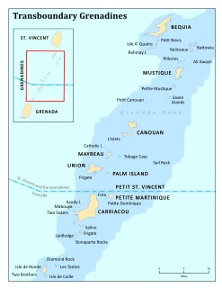 Grenadines Chain of small islands that lie on a line between the larger islands of Saint Vincent and Grenada in the Lesser Antilles