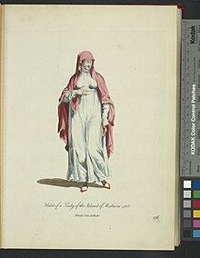 Habit of a lady of the Island of Malta in 1568. Fille de l'Isle de Malta (NYPL b14140320-1638433).jpg