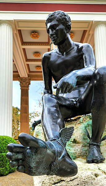 Hermes' winged sandals are evident in this Getty Villa copy of a Roman bronze recovered from the Villa of the Papyri, Naples