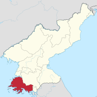 Kort over Nordkorea med Syd-Hwanghae markeret
