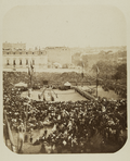 Inaugurazione dei lavori del Palazzo della Biblioteca Nazionale e dei Musei il 21 aprile 1866 alla presenza di Isabella II.  Fotografia di Gonzalo Langa.  Carta all'albume su cartoncino.