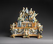 Inkstand with Apollo and the Muses; 1584; maiolica (tin-glazed earthenware); overall: 48.3 × 52.1 × 37.8 cm; Metropolitan Museum of Art