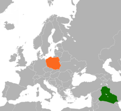 Map indicating locations of Iraq and Poland