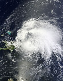 A satellite image of the first hurricane of the 2011 Atlantic hurricane season