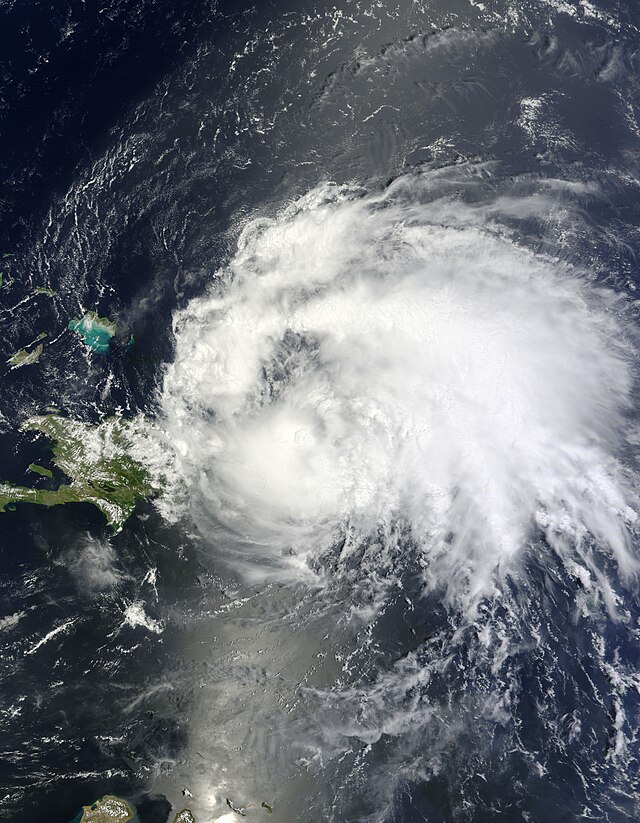 A satellite image of the first hurricane of the 2011 Atlantic hurricane season.