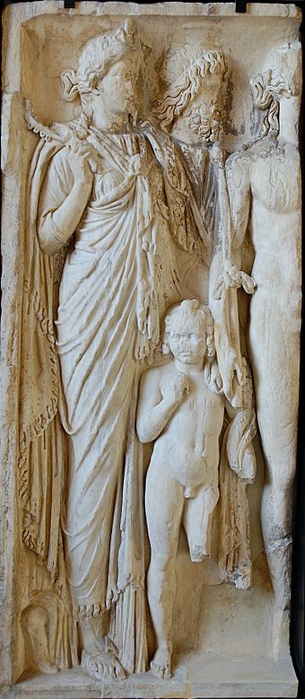 Isis, Serapis and their child Harpocrates (Louvre)