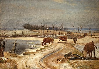 Johan Thomas Lundbye - Watering the Cattle on a Winter's Day - KMS2092 - Statens Museum for Kunst.jpg