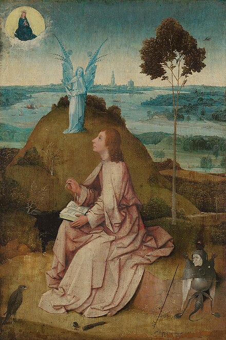Saint John the Evangelist on Patmos. Painting by Hieronymus Bosch (1505).