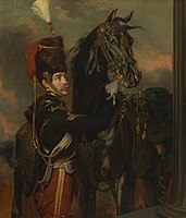 Портрет королевского коня по кличке Меркурий с сержантом 11-го гусарского полка.