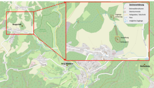 Visualización de mapa de la ubicación del castillo y estructuras de construcción conocidas