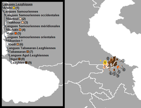 Carte des langues lezghiques.