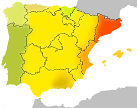 Espanjalaisen viittomakielen käyttöalue keltaisella