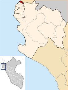 Location of Máncora in the Talara province