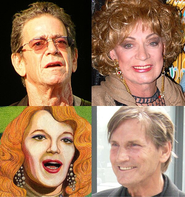 Reed and three of the people he has said he described in his lyrics: Holly Woodlawn, Jackie Curtis and Joe Dallesandro