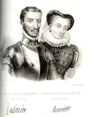 Ludovico Gonzaga en Henriëtte van Nevers in een lithografie uit de 19e eeuw.
