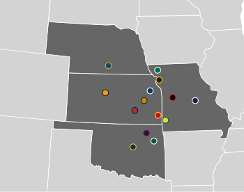 Locations of MIAA member institutions MIAA states cropped.svg