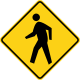 Pedestrian crossing (a fluorescent yellow-green background may be used with this sign)