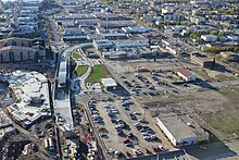 Around MacEwan station and Rogers Place, which was under construction at the time on the left MacEwan Station (15256139960).jpg