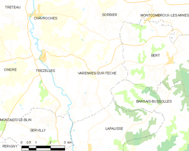 Mapa obce Varennes-sur-Tèche