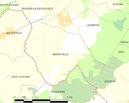 Carte de la commune de Mérenvielle et de ses proches communes.