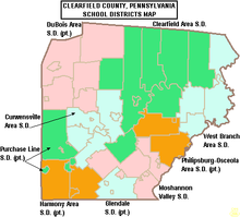 Map of Clearfield County, Pennsylvania School Districts showing a part of Philipsburg-Osceola School District Map of Clearfield County Pennsylvania School Districts.png