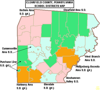 Map of Clearfield County, Pennsylvania Public School Districts Map of Clearfield County Pennsylvania School Districts.png
