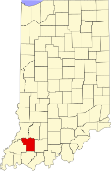 Location of Pike County in Indiana Map of Indiana highlighting Pike County.svg