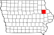 Harta statului Iowa indicând comitatul Delaware