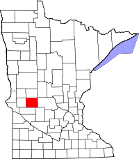 Map of Minesota highlighting Pope County