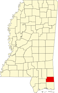 Location of George County in Mississippi Map of Mississippi highlighting George County.svg
