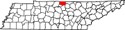 Hartă a statului Tennessee indicând comitatul Macon