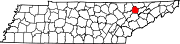 Hartă a statului Tennessee indicând comitatul Union