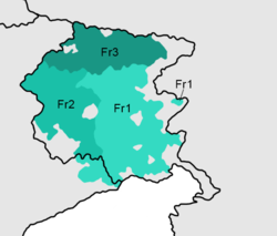 Friulian language area superposed to the borders of Friuli Venezia Giulia