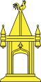 Portail d'église (d'or, ouvert du champ, perronné de deux pièces, couvert d'un clocher en pointe sommé d'un coq contourné, le tout d'or)