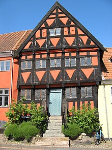 The half-timbered Henner Friiser Hus, now a museum Middelfart timber framing.jpg