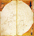 north Atlantic (France, Britain, Ireland) map, sheet from Pietro Vesconte c. 1321 atlas (Bibliothèque municipale de Lyon)