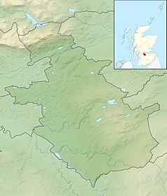 Mapa konturowa North Lanarkshire, na dole znajduje się punkt z opisem „Motherwell”