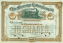 Share of the Ohio and Mississippi Railway Company, issued 31 march 1887 Ohio and Mississippi RW 1887.jpg