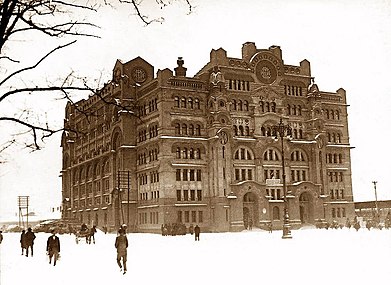 Old Post Office in Belgrade during winter.